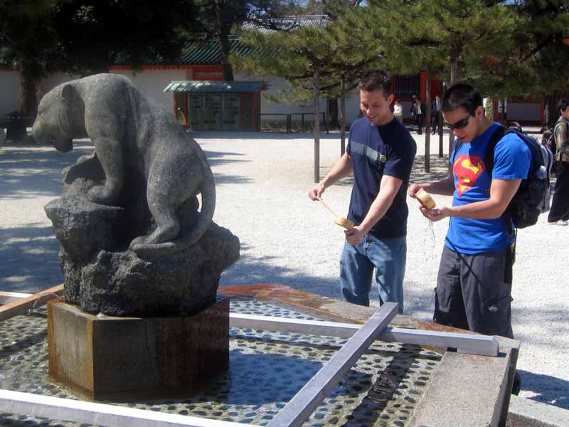 Jason and Ron washing their hands of sins at the Heian shrine