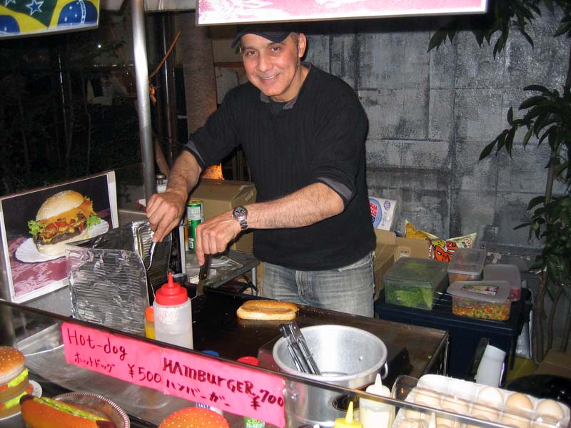 Our good buddy the Brazilian Hot-Dog Man, Oliviera. His hot dogs have become a tradition whenever we hit up the bars of Osaka.