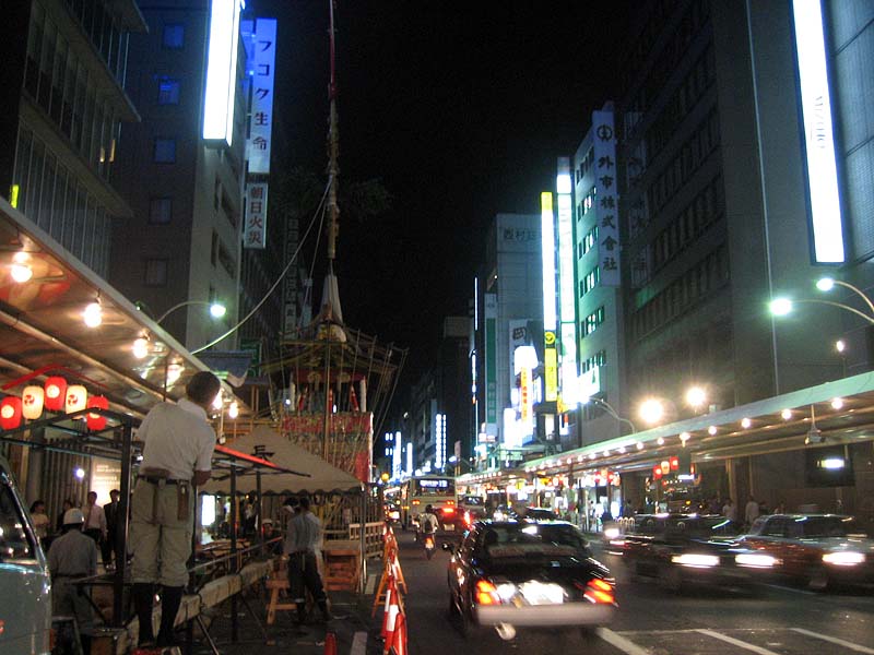 This is the very end (the “outskirts” if you will) of the famous Shijo Dori in Downtown, Kyoto. Look at the freakin’ height of that mikoshi!
