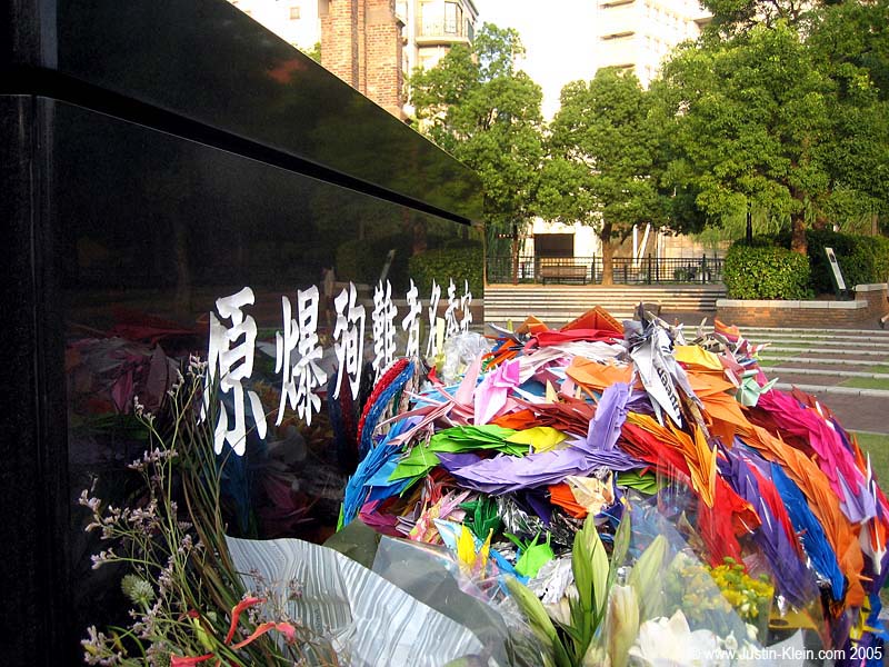 Pleas for peace stacked up on the exact spot over which the atomic bomb was detonated