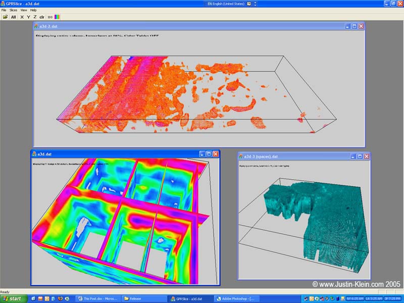 Bwahaha, a boring picture! This is my software, it produces manipulatable (is that a word?) 3D images from ground-penetrating radar data. The top image was generated from a hidden burial chamber in Miyazaki, Japan that has since been excavated. Pretty cool, huh?