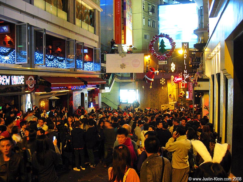 Out in Lan Kwai Fong for the Christmas Eve countdown.