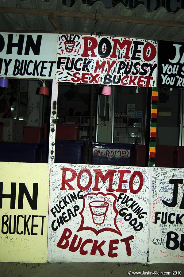 The more vulgar the sign, the more buckets they’ll sell. At least that seems to be the mantra.