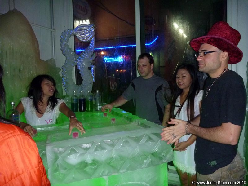 Our nights out in Patong followed a familiar pattern.  First, we’d have a shot at the ice bar (where even the shot glasses are ice).  It always felt great to get out of the heat…and then equally great to escape from the cold : P