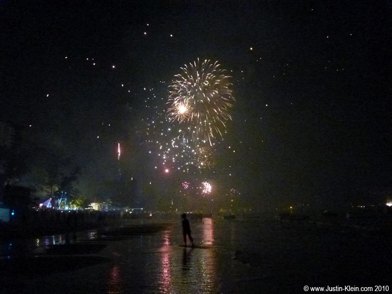 Approaching the fireworks on Patong Beach…