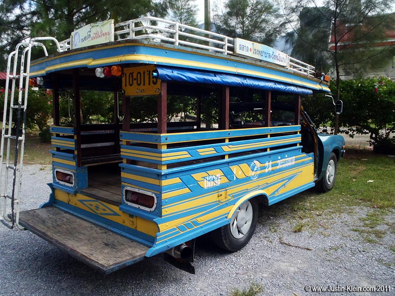 In smaller towns, local transport are often these pickups-type things, with wooden floors and two lengthwise benches. They run back and forth along the major routes, cramming in as many passengers as they can – and charging next to nothing for a ride.