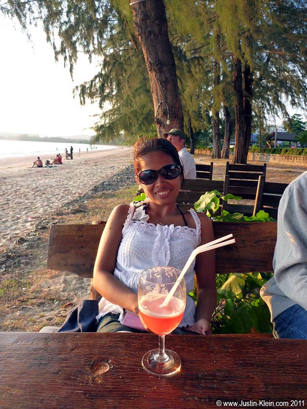 My last drink in Krabi with Noi and some friends.
