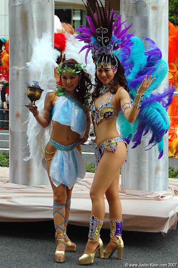 Two dancers posing for photos after the Kobe Matsuri